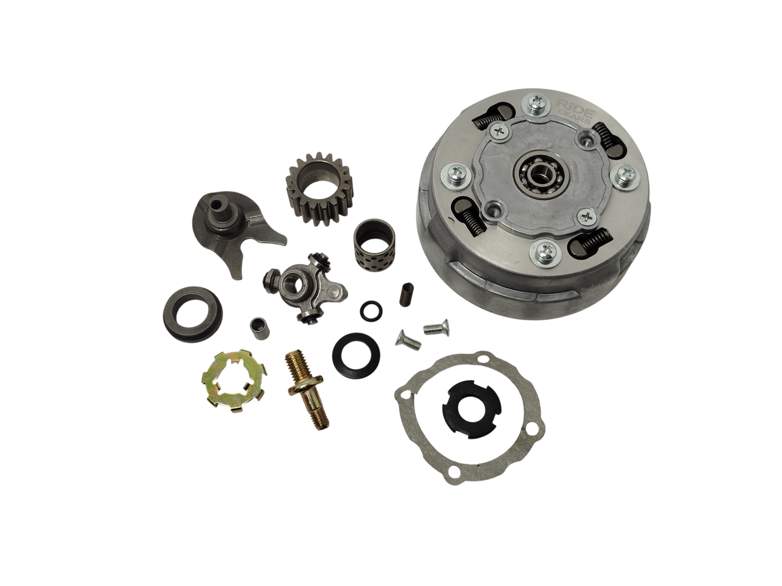 EMBRAGUE CONJUNTO COMPLETO GILERA SMASH 110 (ESTRIA CHICA) C/PIÑON Y ACCESORIOS RIDE GEARS RG-33299